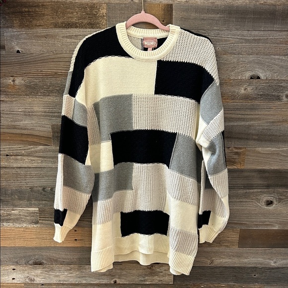 Show Me Your MuMu Ember Tunic Sweater in Gray Patchwork Knit Size Small NWT - Picture 3 of 8